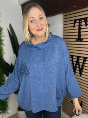 Appliqué & Cowl Neck Top - Black