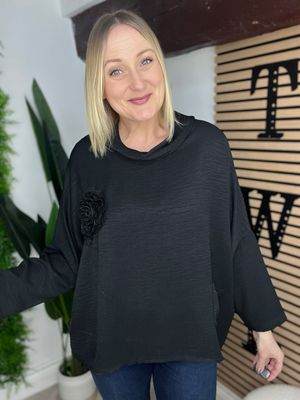 Appliqué & Cowl Neck Top - Blue