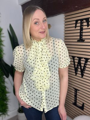 Polka Dot Frill Shirt - Lemon