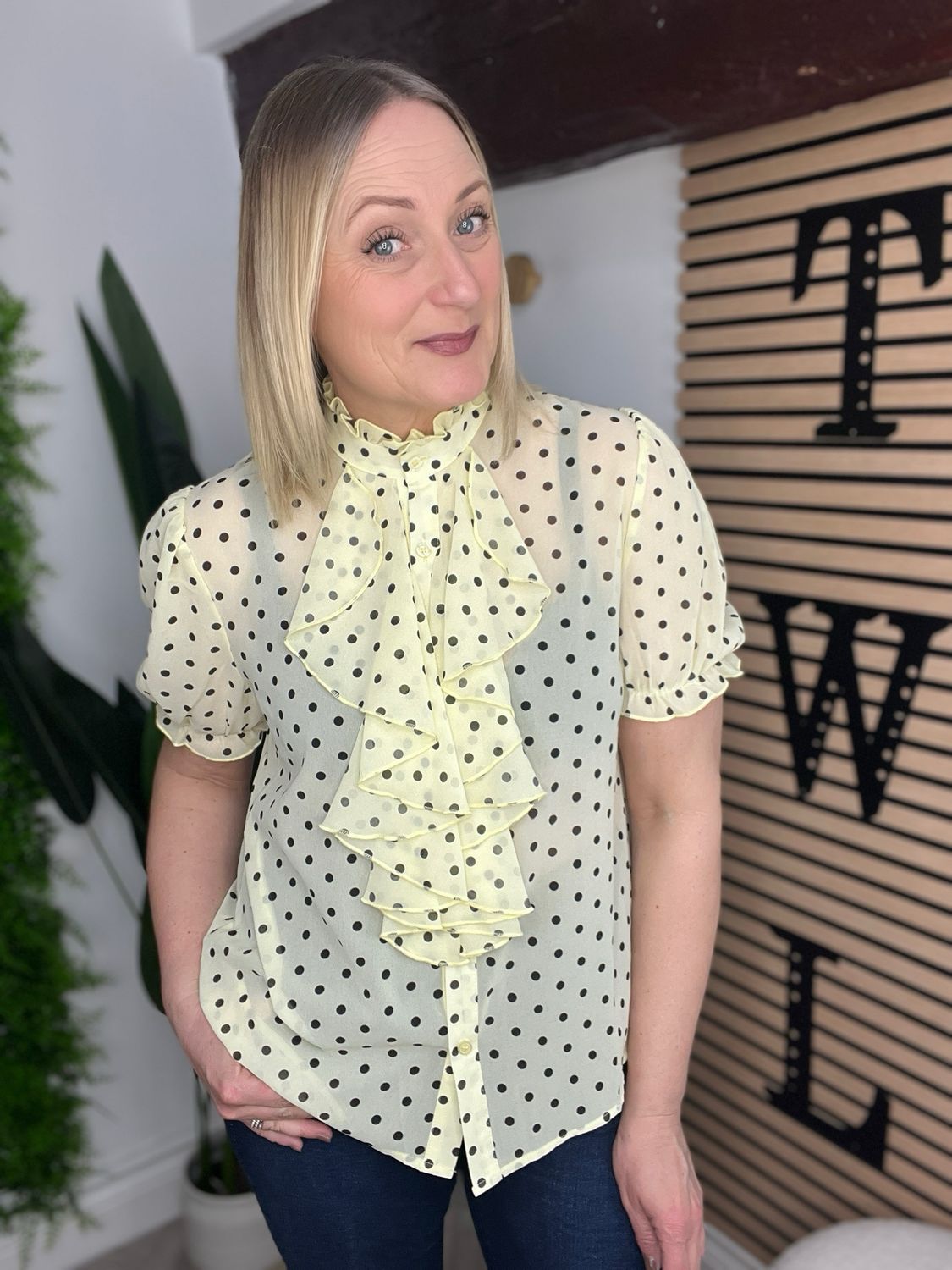 Polka Dot Frill Shirt - Lemon