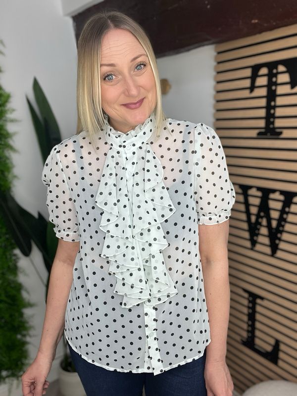 Polka Dot Frill Shirt - Pale Green