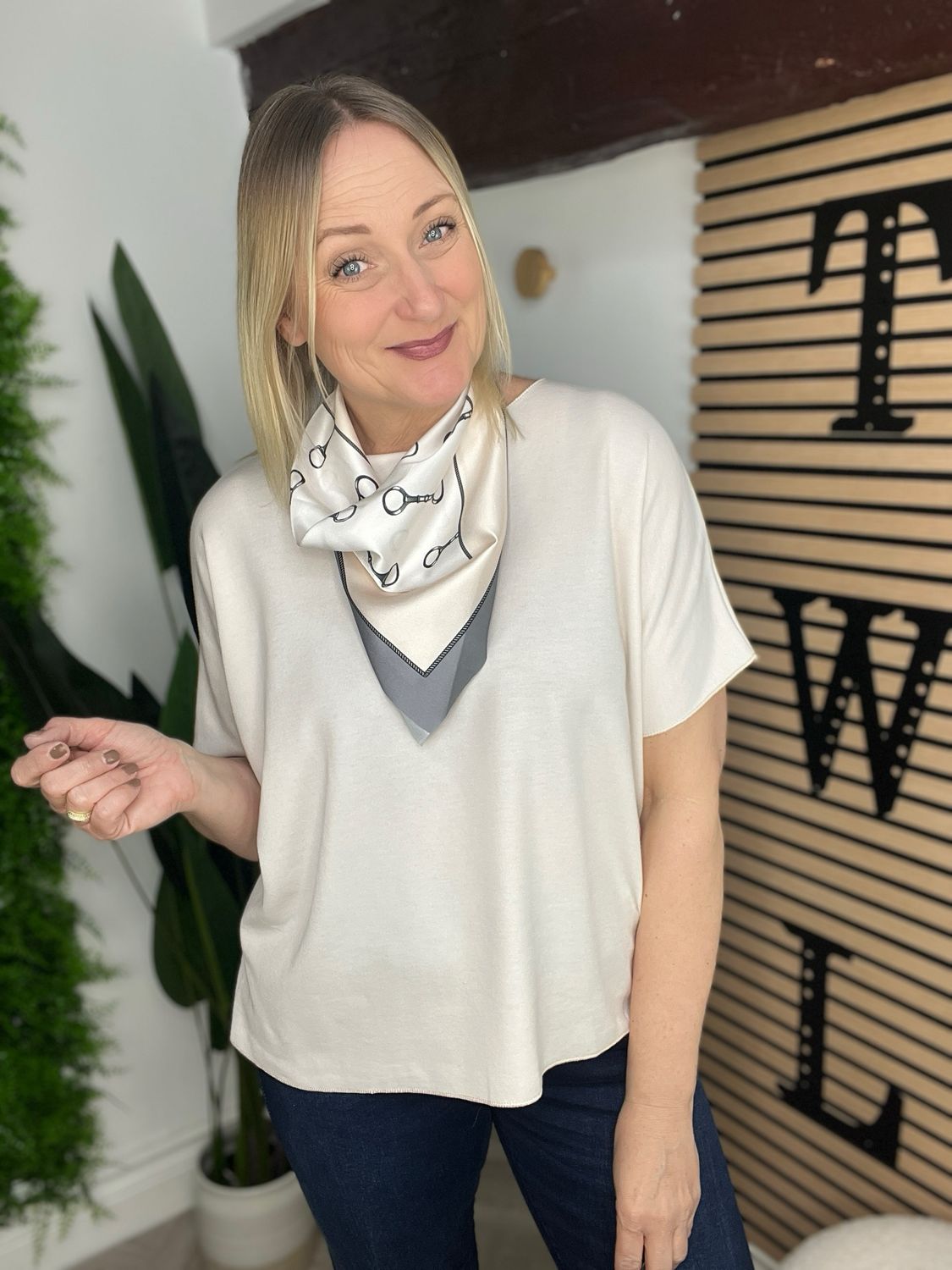 Box Fit Top With Scarf - Buttermilk
