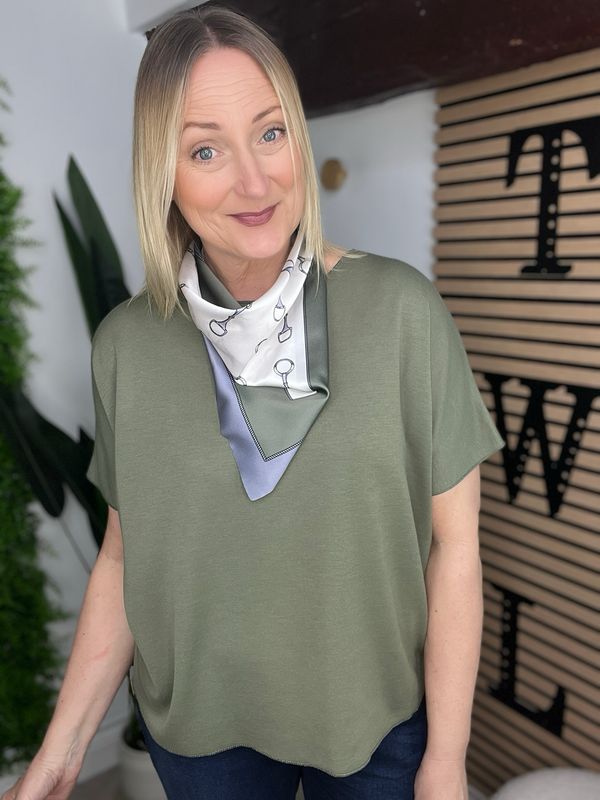 Box Fit Top With Scarf - Khaki