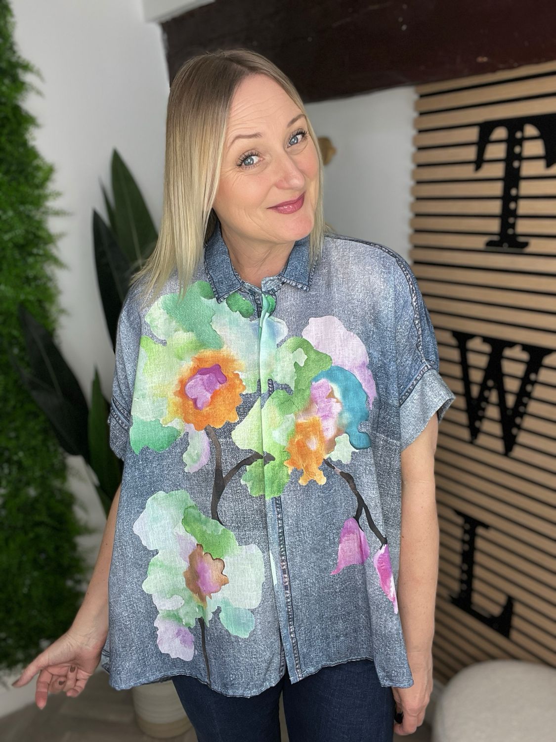 Relaxed Floaty Shirt - Green Mix Relaxed Floaty Shirt - Green Mix