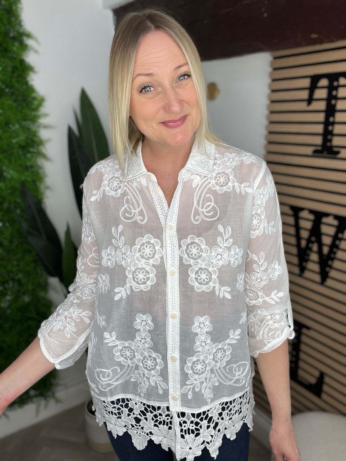 Crochet Hem Shirt - White