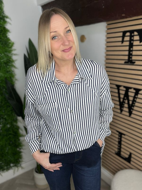 Linen Stripe Shirt - Navy & White