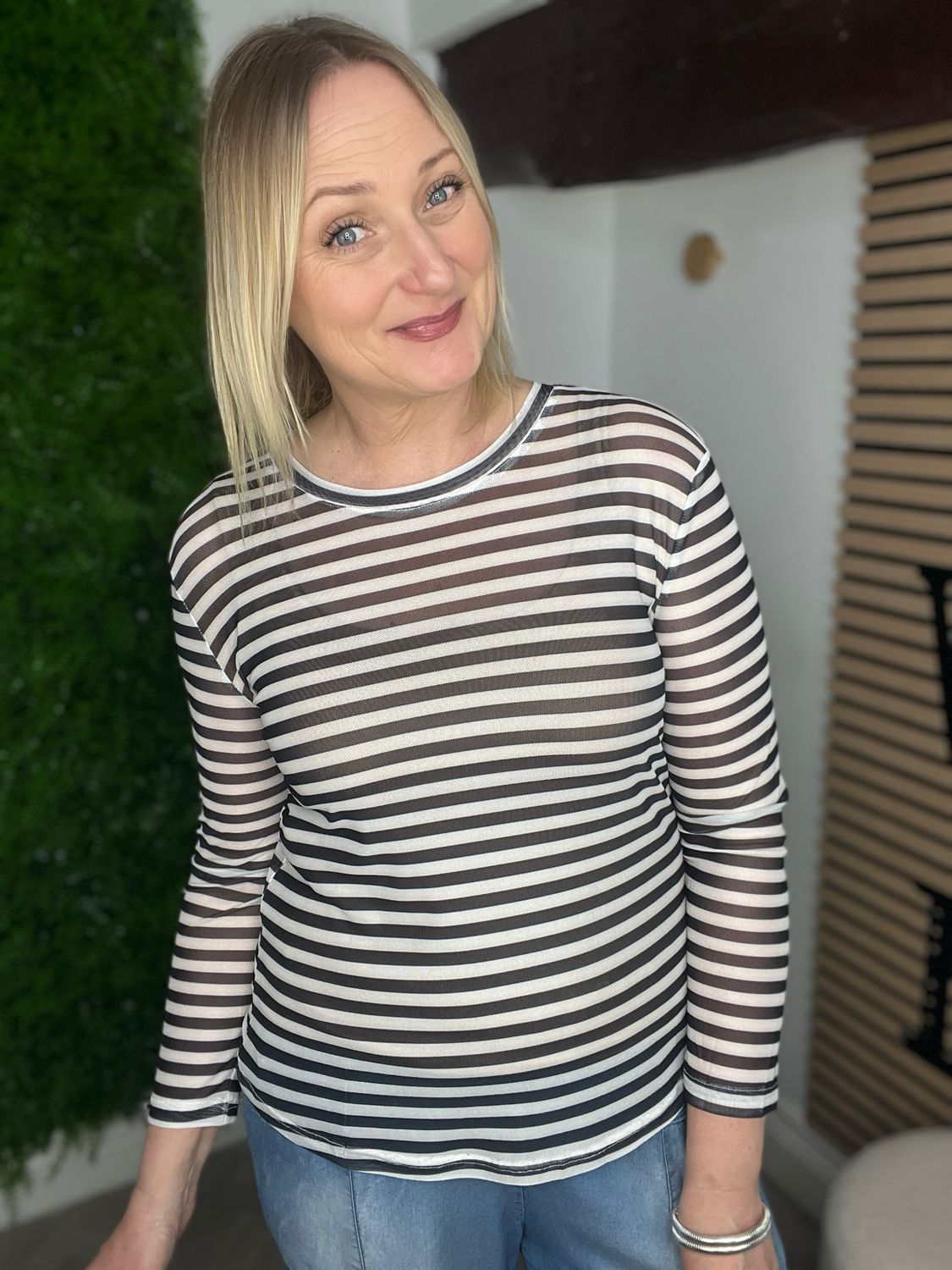 Sheer Mesh Base Layer - Stripe White & Black