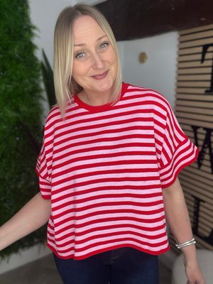 Stripe Box Fit Top - Pink & Red