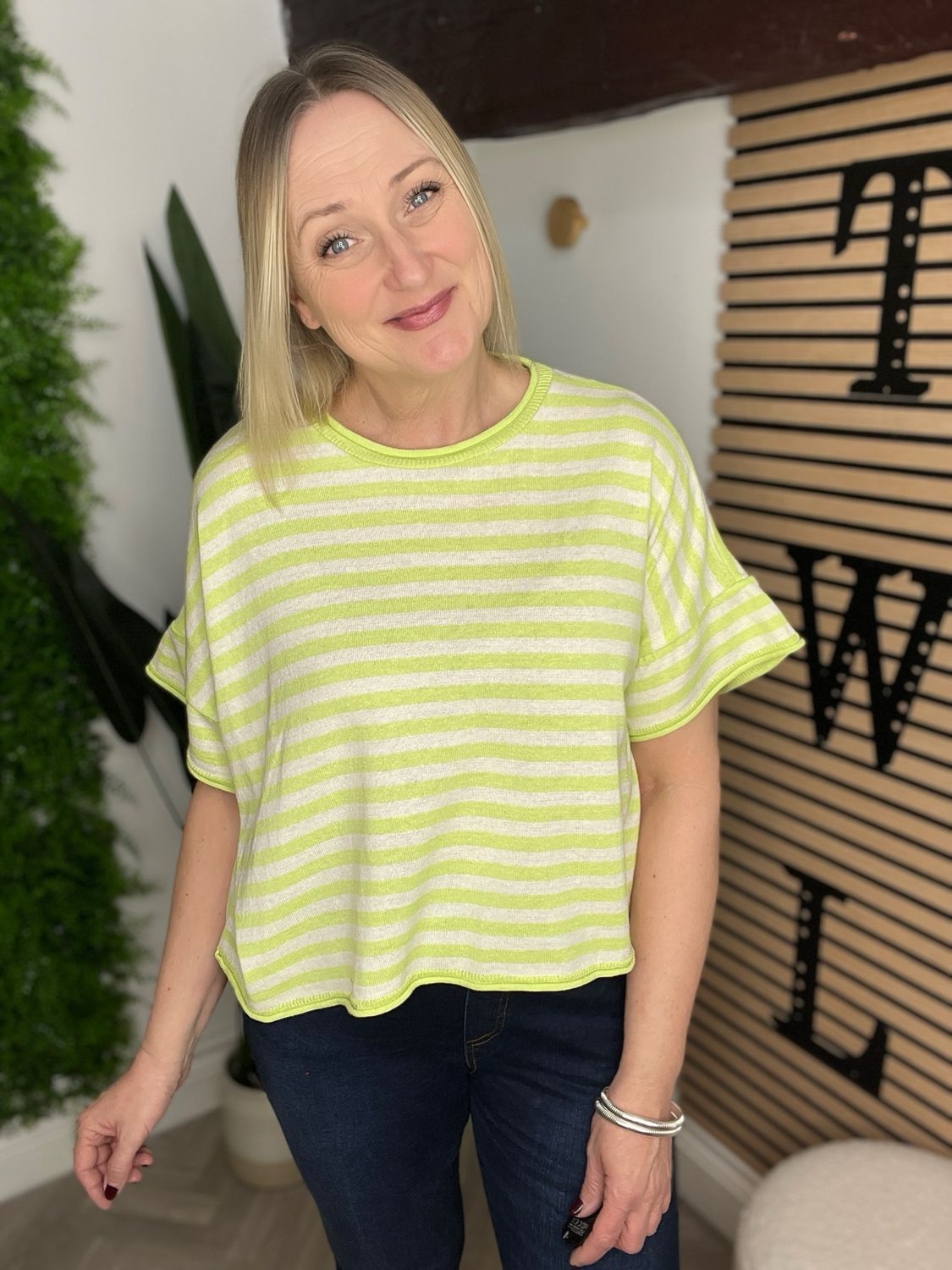Stripe Box Fit Top - Lime & Ecru
