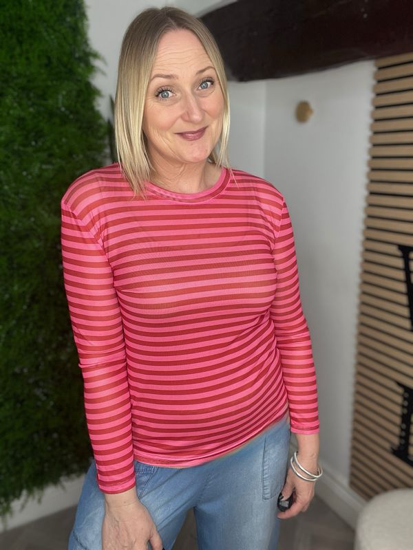Sheer Mesh Base Layer - Stripe Pink & Red ( SALE NONE RETURNABLE ) Sheer Mesh Base Layer - Stripe Pink & Red ( SALE NONE RETURNABLE )