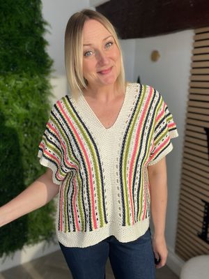 Crochet Poncho Style Top - Green & Pink MIX