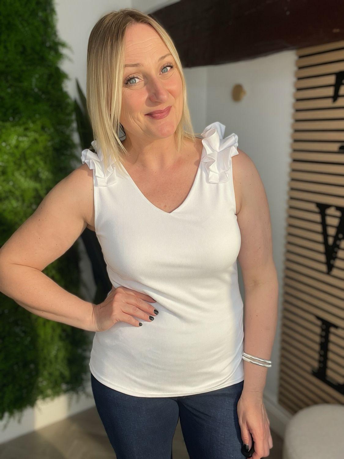 Shoulder Detailed Vest Top - White