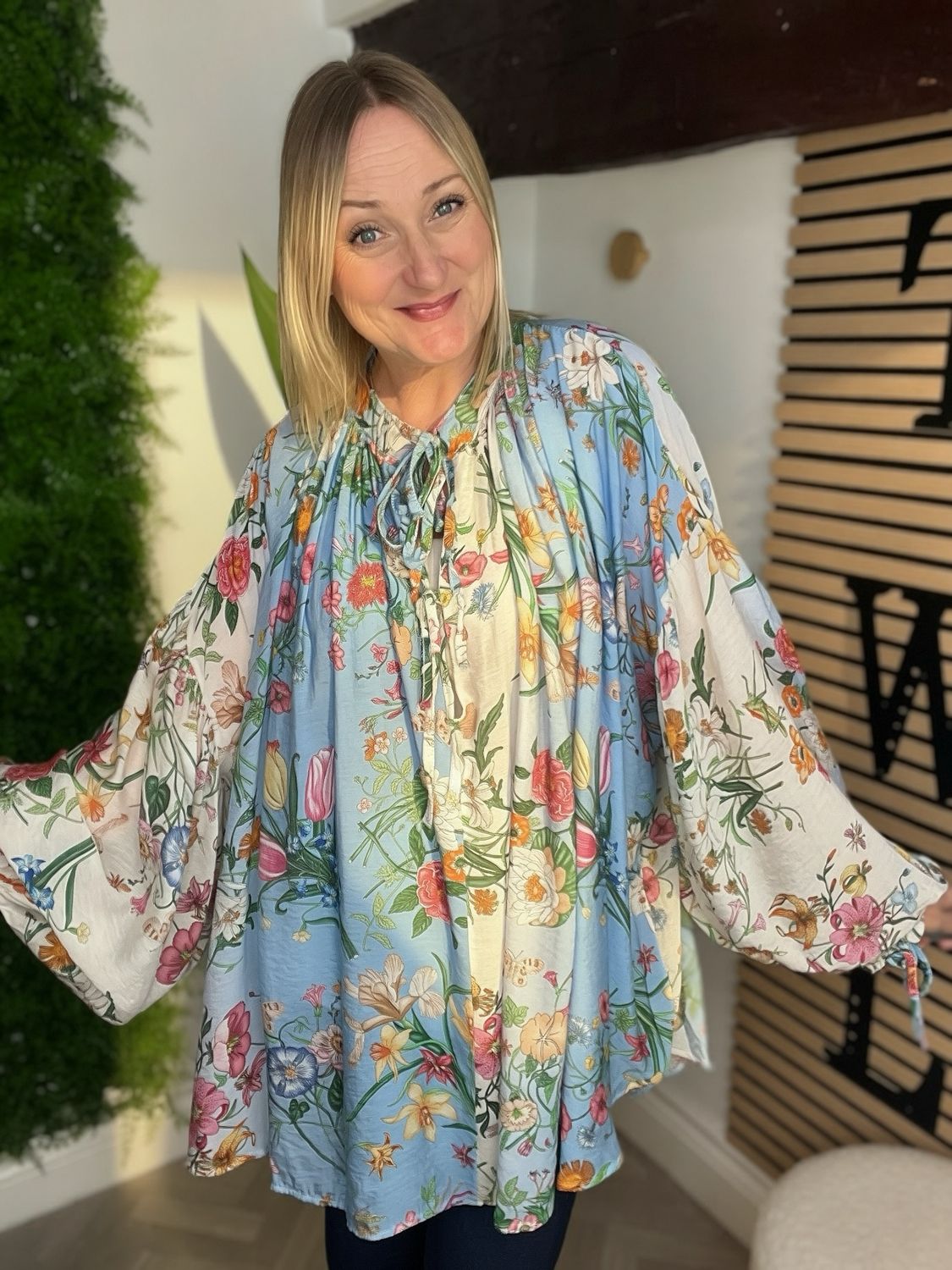 Oversized Floaty Delicate Blouse - Blue