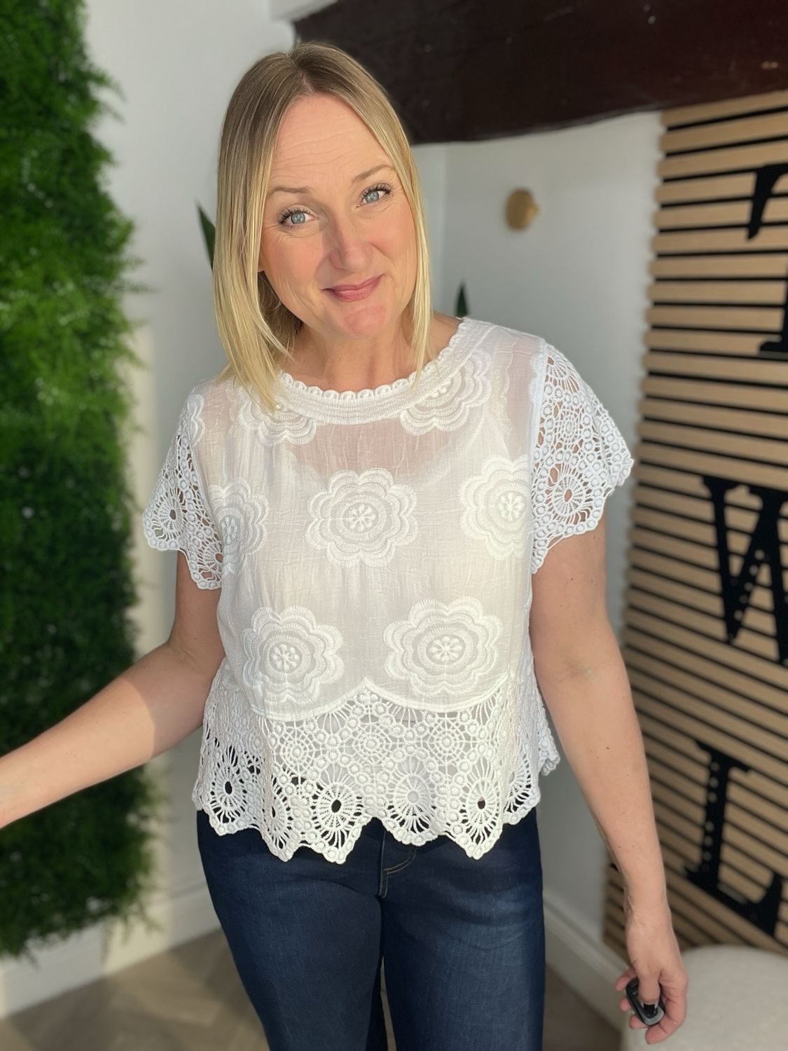 Embroidered & Crochet Top - White