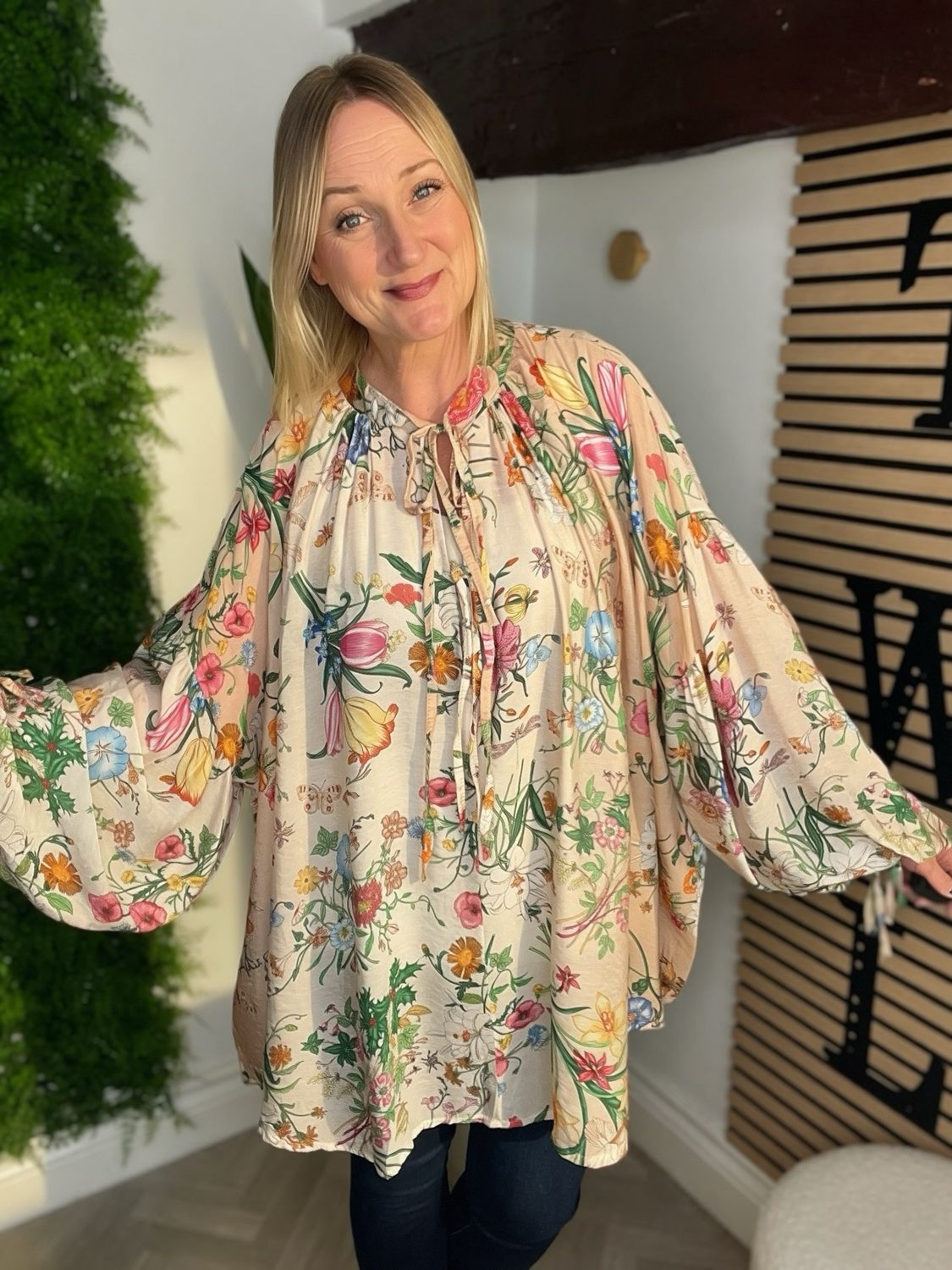 Oversized Floaty Delicate Blouse - Stone