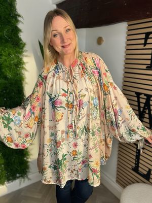 Oversized Floaty Delicate Blouse - Stone