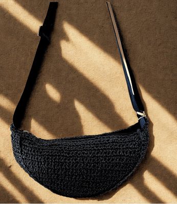 Basket Weave Half Moon Bag - Black