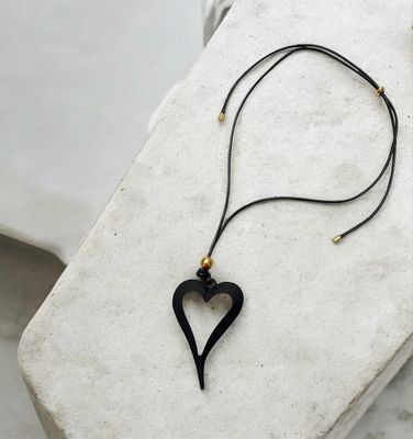 Matt Open Heart Necklace - Black