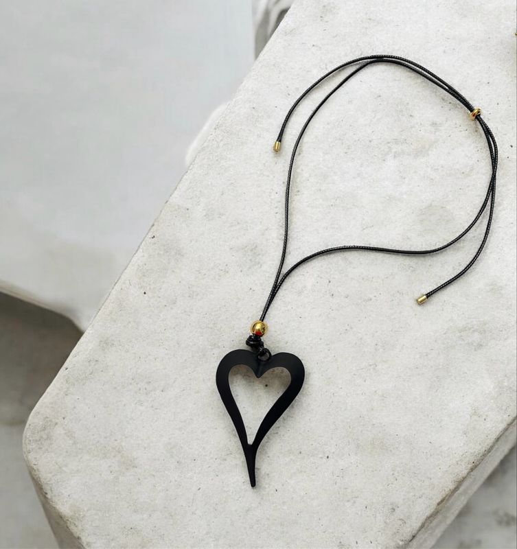 Matt Open Heart Necklace - Black