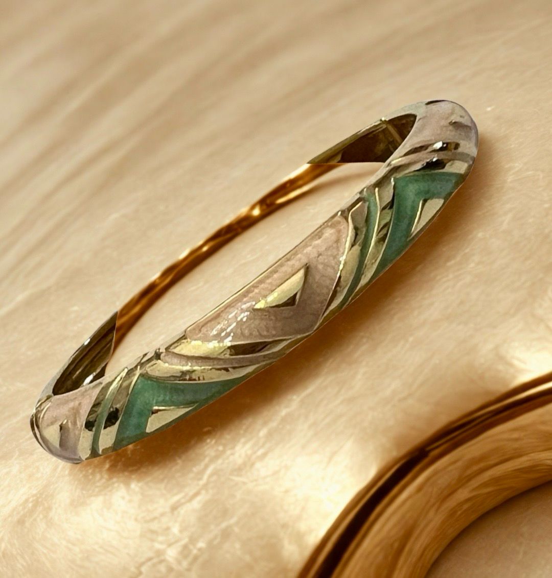 Gold Cuff With Spring Opening - Soft Rose & Green