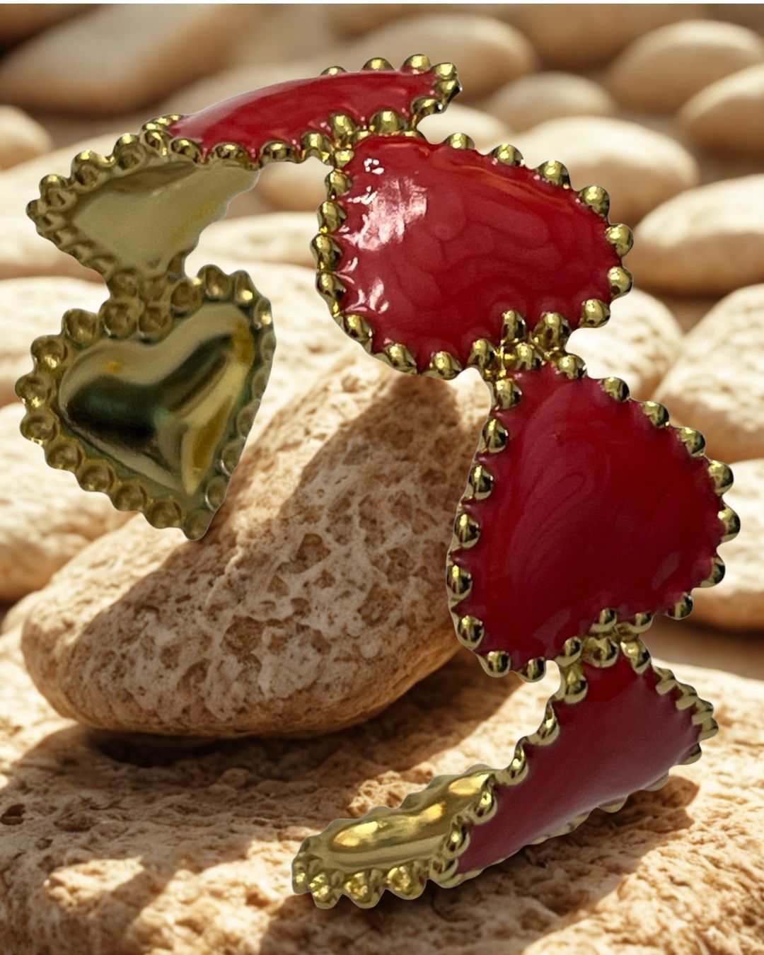 Heart Cuff With Resin Enamel - Red & Gold