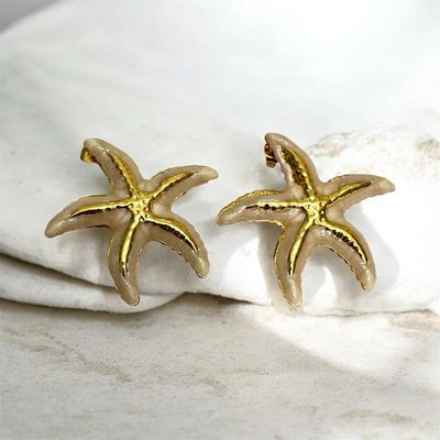 Starfish Stud Earring - Cream & Gold ( No Return )