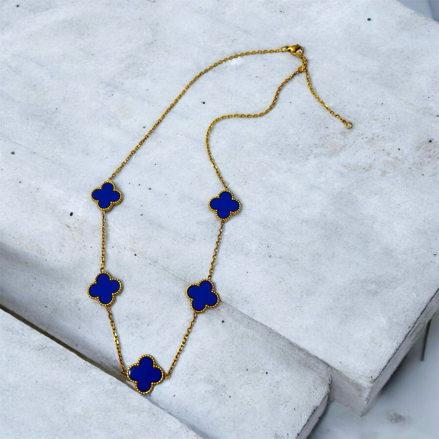 Clover Necklace- Gold & Cobalt