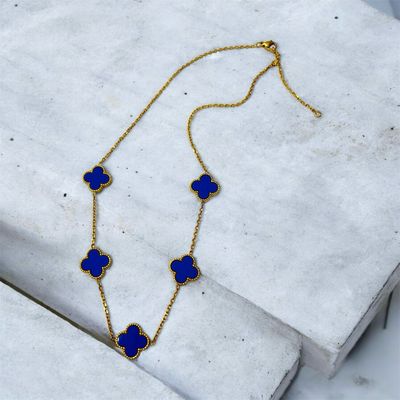 Clover Necklace- Gold & Cobalt