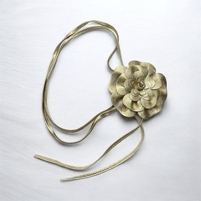 Leather Gold Metallic Tie Belt