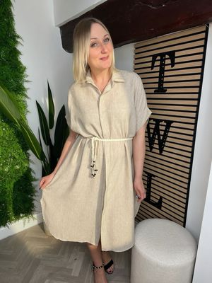 Shirt Dress With Rope Belt - Cappuccino
