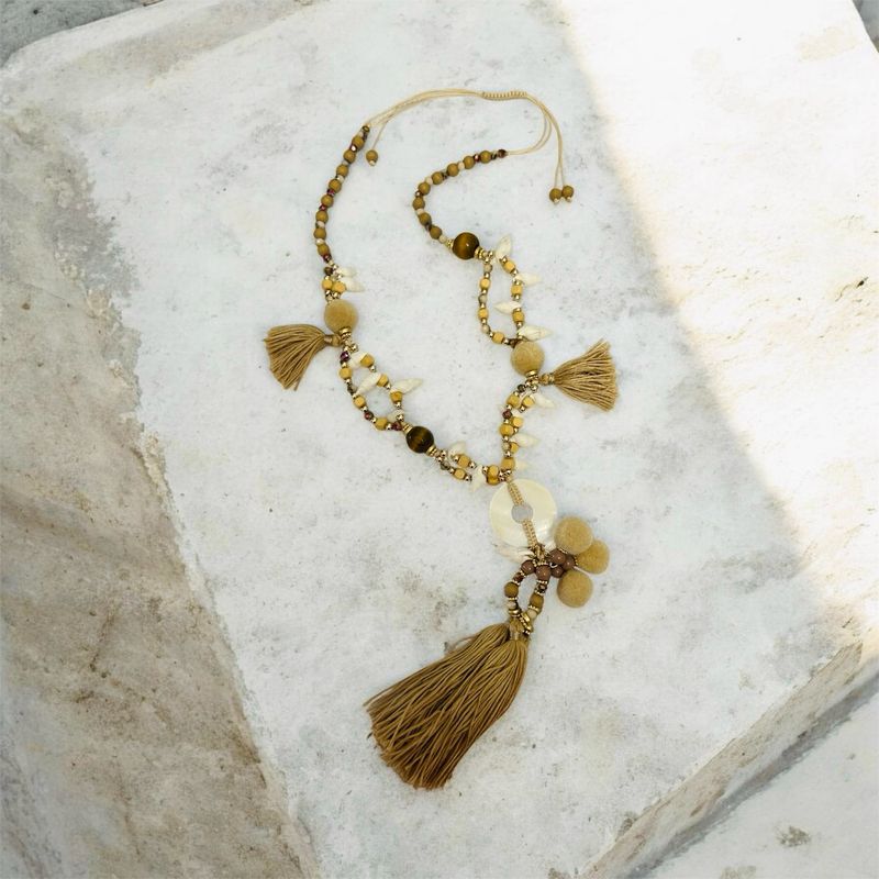 Tassel Detailed Summer Necklace - Neautral