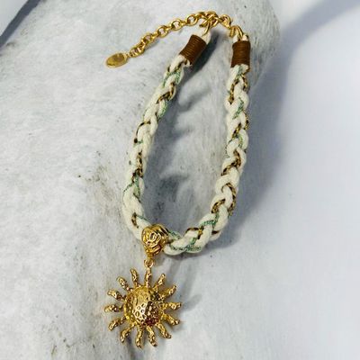Rope & Sun Summer Necklace - Gold & Cream