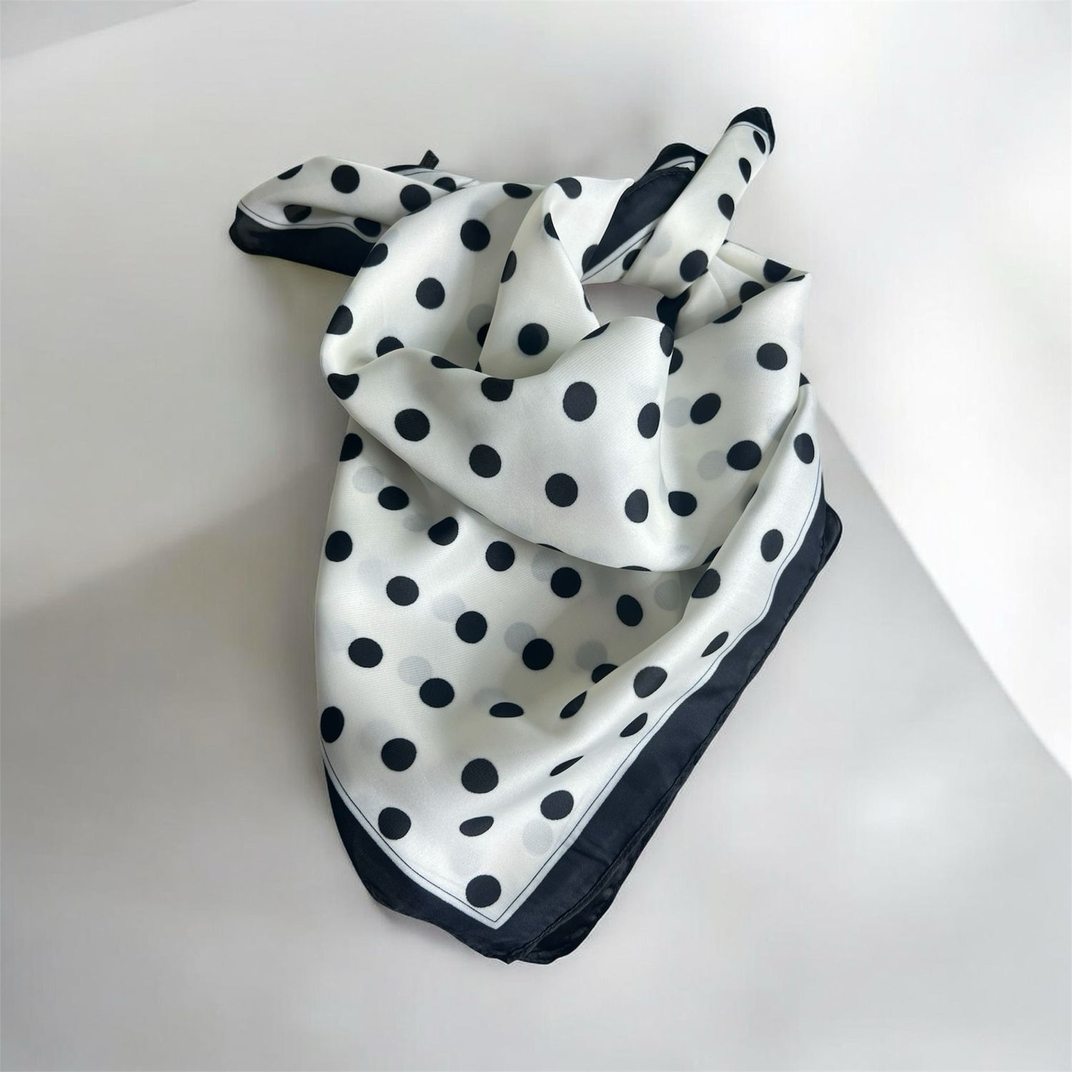 Polka Dot Satin Feel Scarf - Black & White