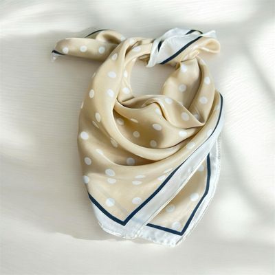 Polka Dot Satin Feel Scarf - Stone, Black & White