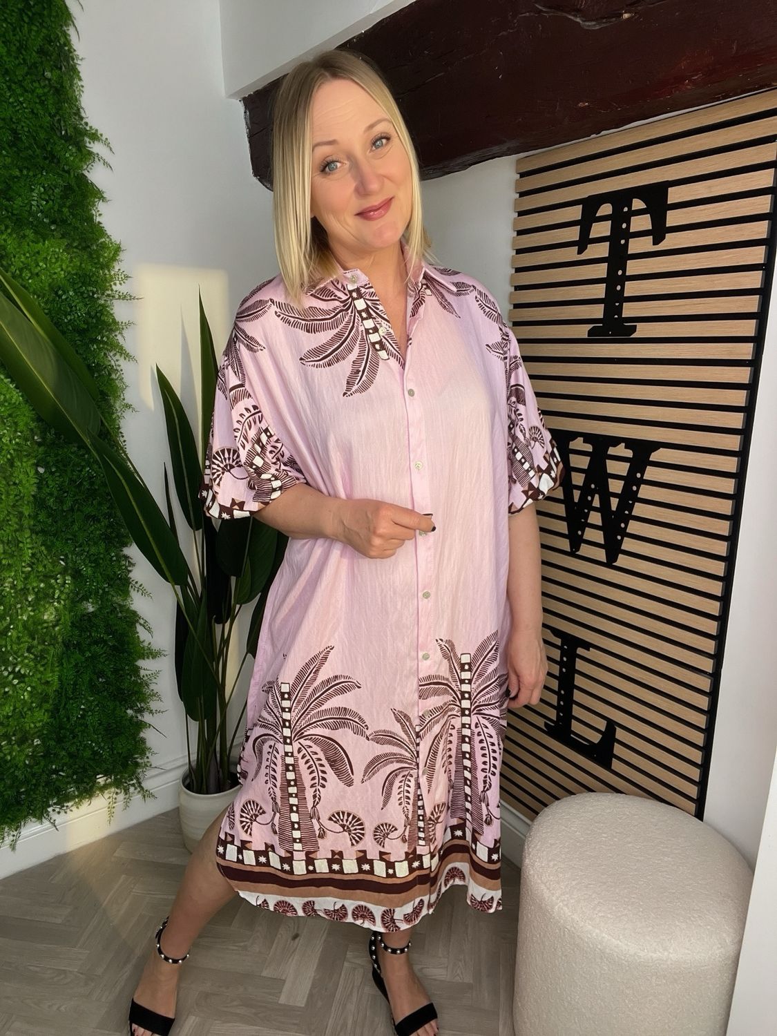Lake Como Dress - Pink & Chocolate Palm