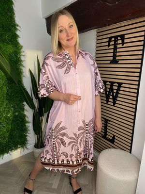 Lake Como Dress - Pink & Chocolate Palm