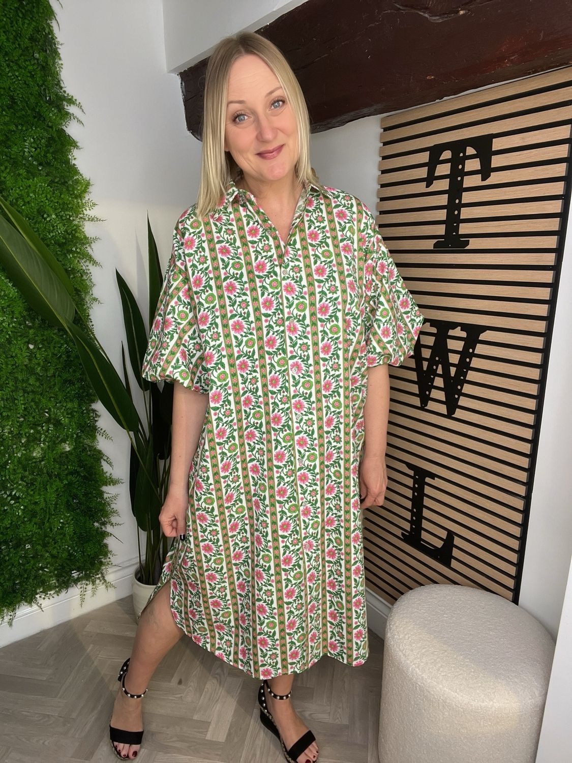 Lake Como Dress - Green & Pink Floral