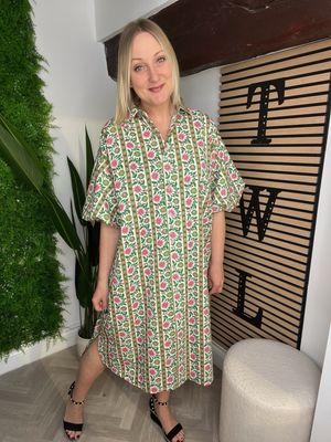Lake Como Dress - Green & Pink Floral