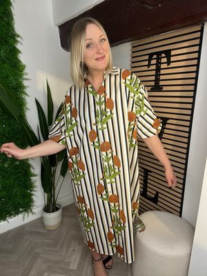 Lake Como Dress - Black, Olive & Tan Stripe