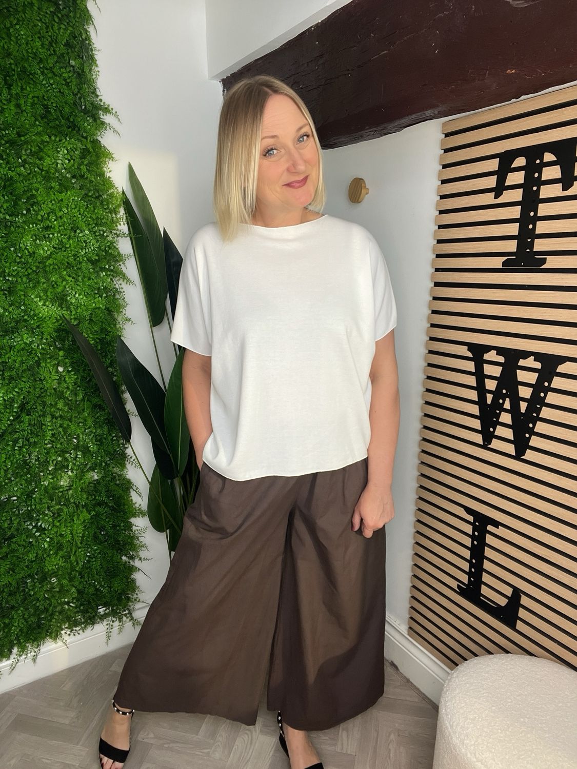 Wide Leg Cotton Trousers - Chocolate