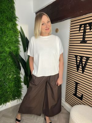 Wide Leg Cotton Trousers - Chocolate