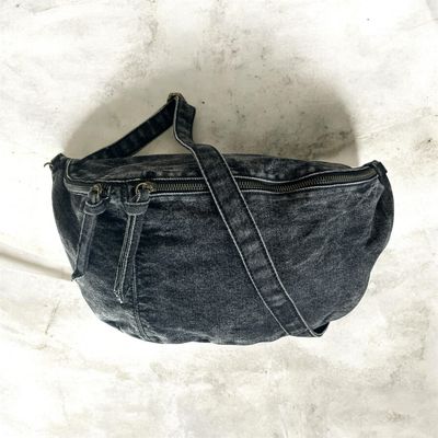XL Crossbody Denim Bag - Distressed Black