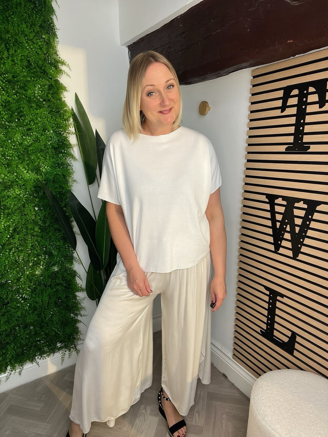 Floaty Palazzo Trousers - Light Stone