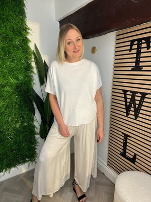 Floaty Palazzo Trousers - Light Stone