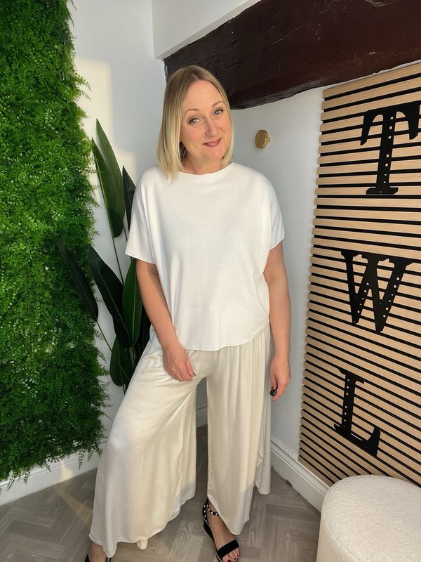 Floaty Palazzo Trousers - Light Stone