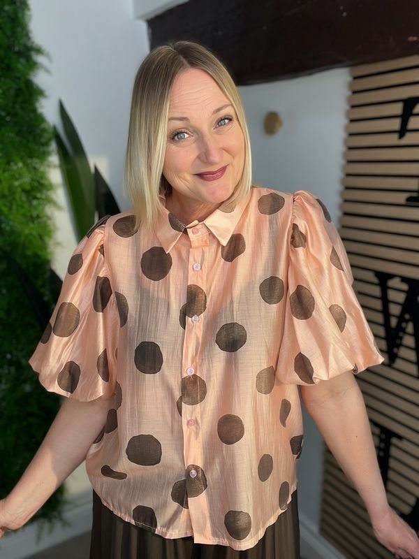 Large Polka Dot Shirt - Coral & Chocolate