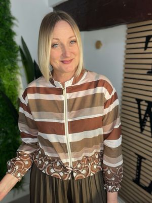 Blurred Sheer Bomber Jacket - Stripe Neutrals
