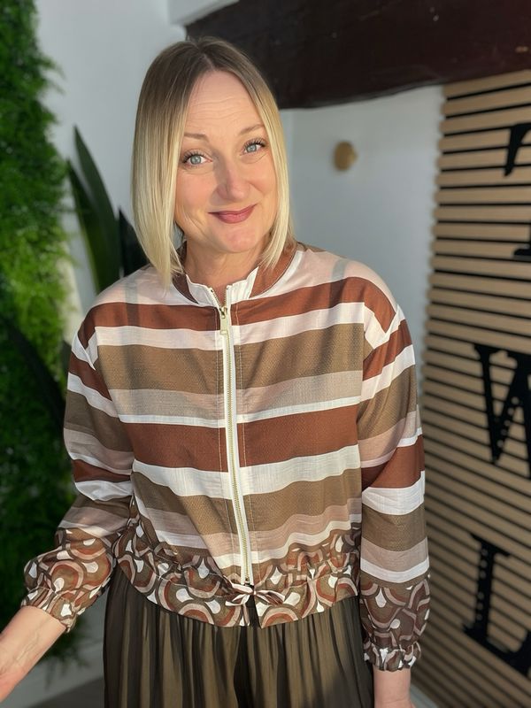 Blurred Sheer Bomber Jacket - Stripe Neutrals