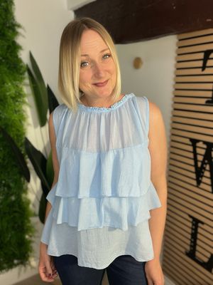 Smock Frill Sleeveless Top - Blue