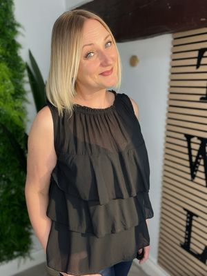 Smock Frill Sleeveless Top - Black
